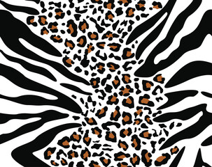 Print mix leopard zebra endless modern pattern, animal texture for print clothes, fabrics.