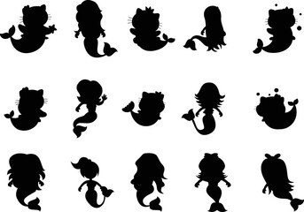  Collection of Mermaid icon flat isolated vector Silhouettes