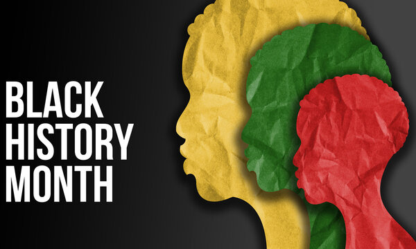 Black History Month. Text poster design with the faces of African poeple