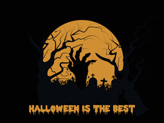 Hand of dead man from ground of graveyard illustration dead trees flat design 32