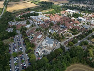 Fototapeta na wymiar aerial view of Castle Hill Hospital is an NHS hospital to the west of Cottingham, East Riding of Yorkshire, England, and is run by Hull University Teaching Hospitals NHS Trust