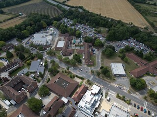 Fototapeta premium aerial view of Castle Hill Hospital is an NHS hospital to the west of Cottingham, East Riding of Yorkshire, England, and is run by Hull University Teaching Hospitals NHS Trust
