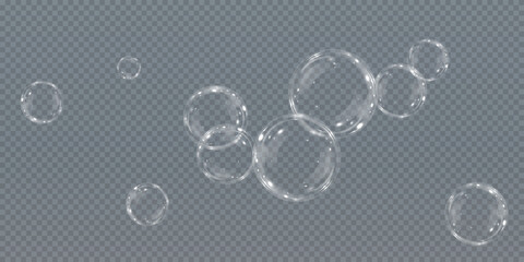 Bubble PNG. Set of realistic soap bubbles. Bubbles are located on a transparent background. Vector flying soap bubbles. Water glass bubble realistic png	