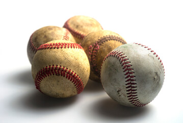 Close up old baseball isolated on a white background.