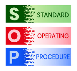 SOP, Standard Operating Procedure. Concept with keywords, letters and icons. Colored flat vector illustration. Isolated on white background.