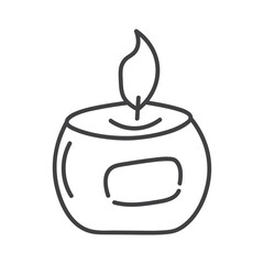 Burning round aroma candle isolated on white background