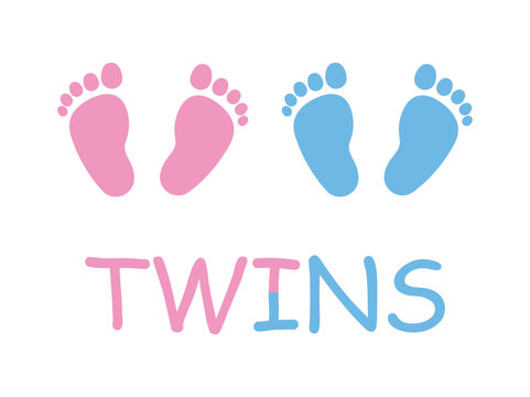 Blue pink vector baby footprints silhouette print design