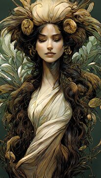 Beautiful seductive dryad. The pagan spirit of the forest. Portrait of a beautiful dryad.