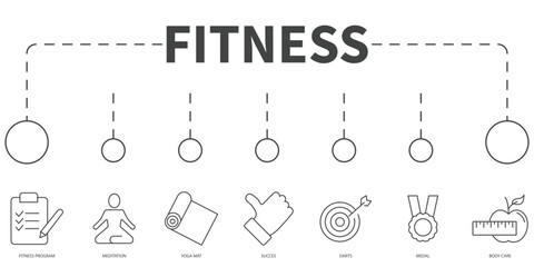 fitness Vector Illustration concept. Banner with icons and keywords . fitness symbol vector elements for infographic web