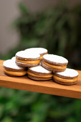 Alfajores traditional dessert sweet food peru argentina filles with manjar blanco dulce de leche