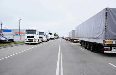 many trucks along the road