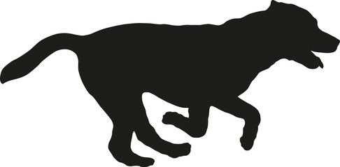 Black dog silhouette. Running and jumping labrador retriever puppy. Pet animals. Isolated on a white background.