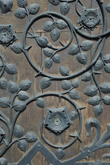 Ornate doors at St. Lorenz Kirche, or St. Lawrence Church, in the historic city of Nuremberg in Germany.