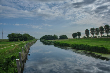 Drainage lock Dirkslandse Sas built in 1790-1791 is located at the end of the Westhavendijk in Goeree-Overflakkee near the Dutch city of Middelharnis, South Holland, The Netherlands.