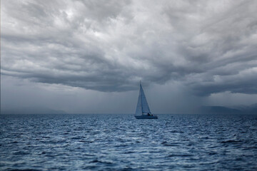Obraz premium Sailing yacht regatta. Sailboats under sail in the race. Yachting. Luxury yachts.