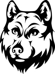 Dog vector isolated illustration. Black color on white image of wolf. Husky hand drawn face.
