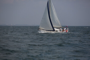 Fototapeta premium Sailing yacht regatta. Sailboats under sail in the race. Yachting. Luxury yachts.