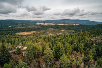 Obraz premium View of Jizerske mountains in autumn. First person view of mountain landscape in fall.