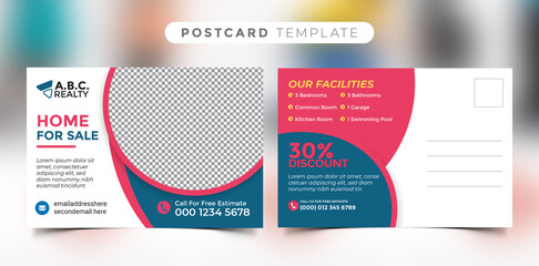 Home For Sale Postcard. Real Estate Postcard Design Template