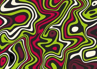 Bright multicolored abstract stain texture design. Modern art of optical illusions. Background with flowing striped spots for poster, flyer, fabric print and presentation