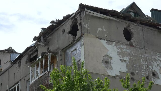 2022 - an apartment building massively shelled by Russian occupiers during the war in Ukraine.