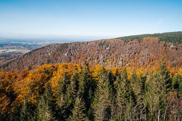 View of Jizerske mountains in autumn. First person view of mountain landscape in fall.