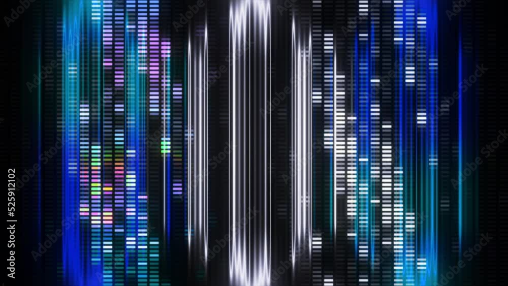 Poster moving vertical stripes and and small rows of squares transmitting digital data. motion. high tech b
