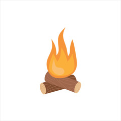 firewood bonfire, vector illustration flame fire object on white isolated background