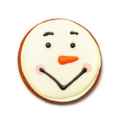 Christmas and New Year cookies in the form of a snowman on a white background isolated