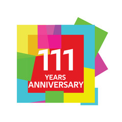 111 years, for anniversary and celebration logo, vector design on colorful geometric background - obrazy, fototapety, plakaty