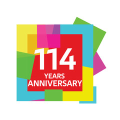 114 years, for anniversary and celebration logo, vector design on colorful geometric background