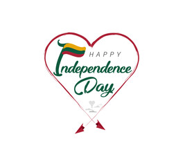 happy independence day of Lithuania. Airplane draws cloud from heart. National flag vector illustration on white background.