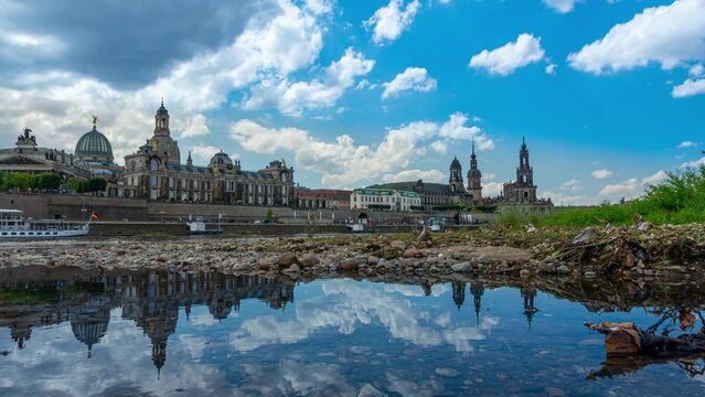 Timelapse footage of the old town of Dresden with water refflection during amazi
