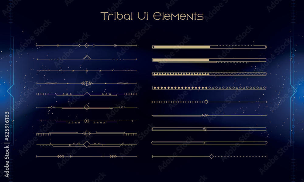 Sticker set of tribal user interface elements. fantasy ethnic hud. good for game ui. vector illustration eps