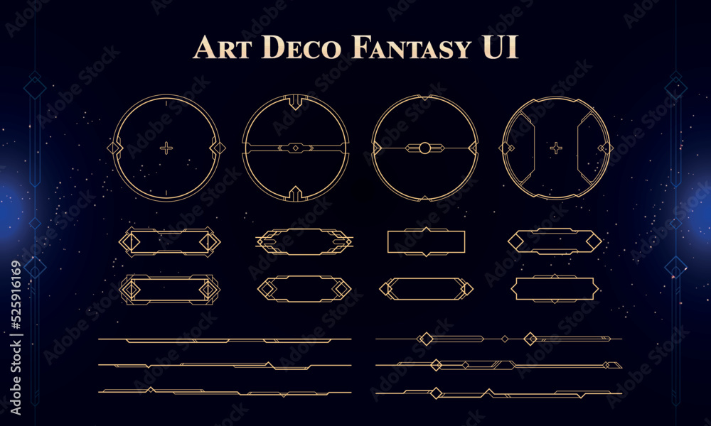 Sticker set of art deco modern user interface elements. fantasy magic hud. good for game ui. vector illustra