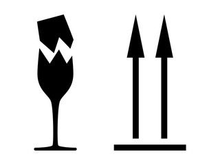 Manipulative signs. Fragile, do not turn over. Marking marks on the cargo packaging. Vector icons.