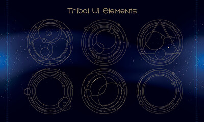 Set of Tribal User Interface Elements. Fantasy ethnic Circles. Good for game UI. Vector Illustration EPS10 © Oniks Astarit