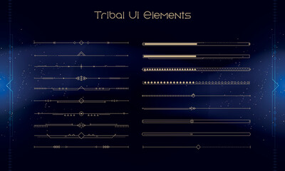 Set of Tribal User Interface Elements. Fantasy ethnic HUD. Good for game UI. Vector Illustration EPS10 © Oniks Astarit
