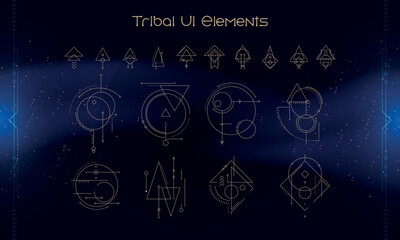 Set of Tribal User Interface Elements. Fantasy ethnic HUD. Good for game UI. Vector Illustration EPS10