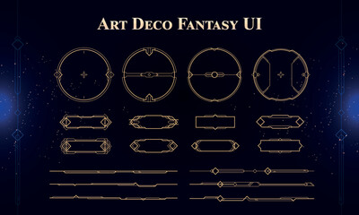 Set of Art Deco Modern User Interface Elements. Fantasy magic HUD. Good for game UI. Vector Illustration EPS10 - obrazy, fototapety, plakaty