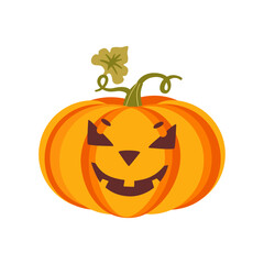 Halloween cute pumpkin spooky symbol vector icon. Halloween scary pumpkin smile happy face simple flat design. Orange squash silhouette isolated, white background. Autumn holiday cartoon illustration
