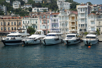 Views of various mansions and nostalgic buildings from the sea, on the European side of Istanbul, on the Bosphorus. Residence by the sea