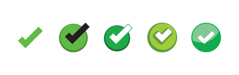 Check mark icons. Green checklist tick symbol. Approved and positive symbol.