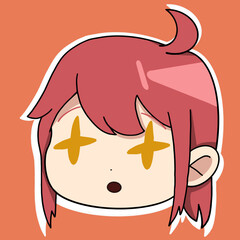 Anime sticker with a girl face and with different emotions on her face and with red hair
