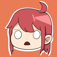 Anime sticker with a girl face and with different emotions on her face and with red hair