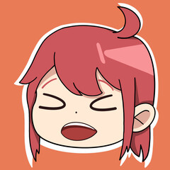 Anime sticker with a girl face and with different emotions on her face and with red hair