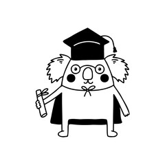Cartoon koala graduate student illustration. Award ceremony background.