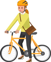 Businesswoman riding bicycle go to work.