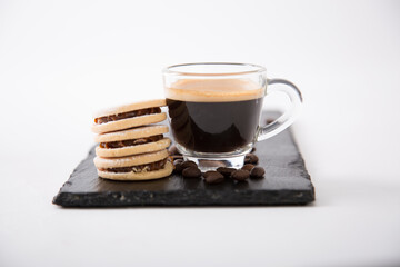 Small cup of coffee machine beans grains gourmet beverage waking up breakfast