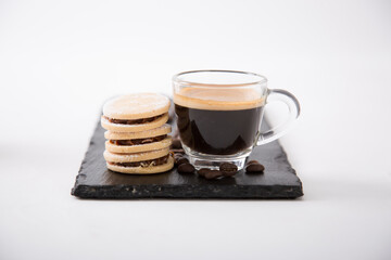 Small cup of coffee machine beans grains gourmet beverage waking up breakfast